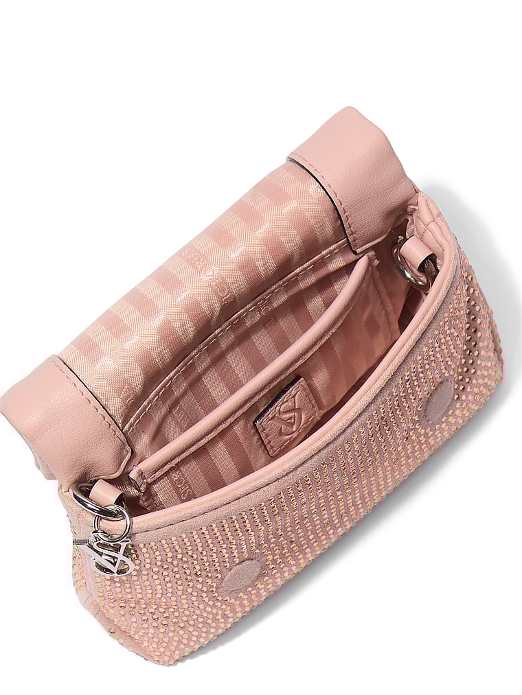 Micro Crossbody Bag, Rose Gold Rhinestone, large