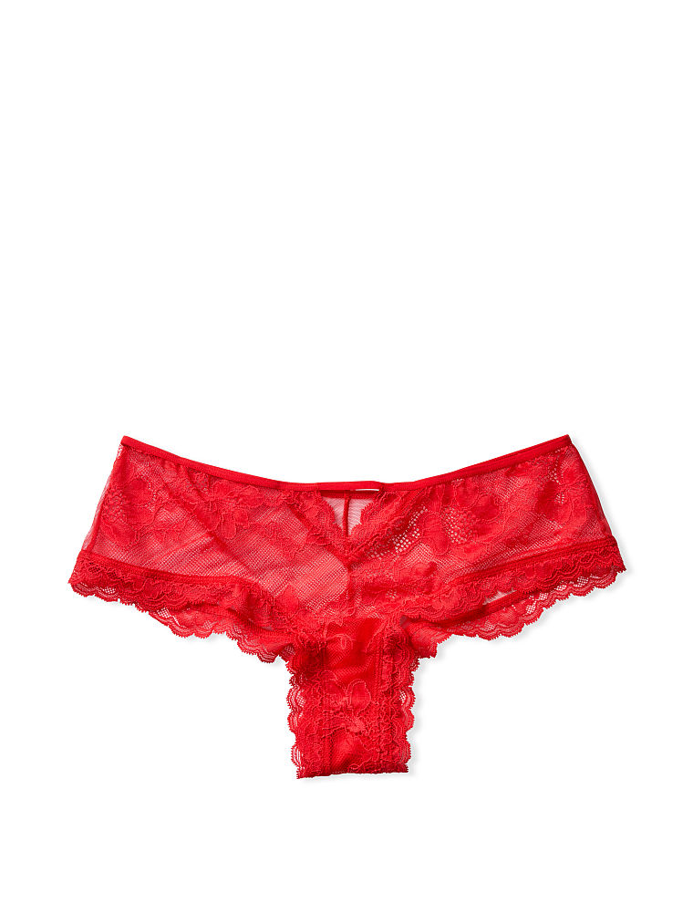 Tanga En Dentelle Et Tulle Transparent À Découpes, Lipstick, large