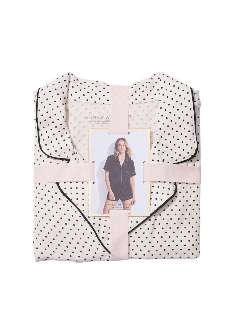 Ensemble Pyjama Court En Modal, White Pin Dots, large