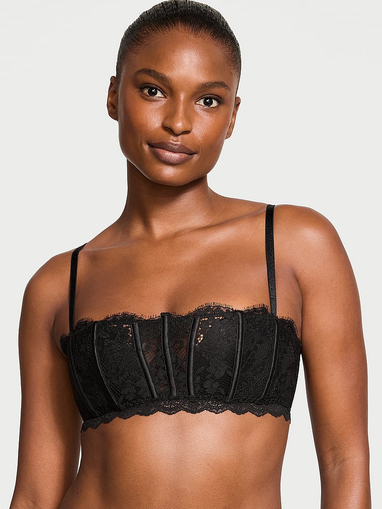 Soutien-gorge Bandeau En Dentelle Légèrement Ampliforme, Black, large