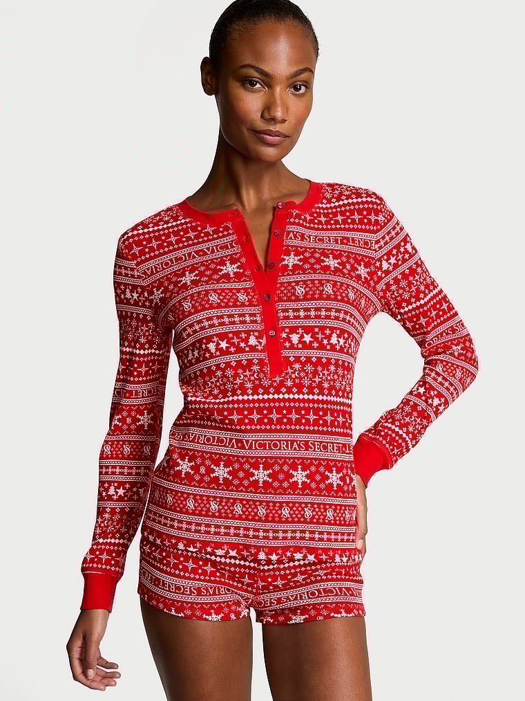Ensemble Pyjama Thermique Court, LIPSTICK FAIR ISLE, large