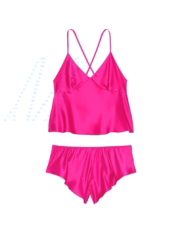Satin Open-back Cami & Shorts Set, Forever Pink, large