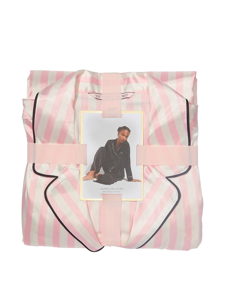 Ensemble Pyjama Long En Satin, Pink Iconic Stripe, large