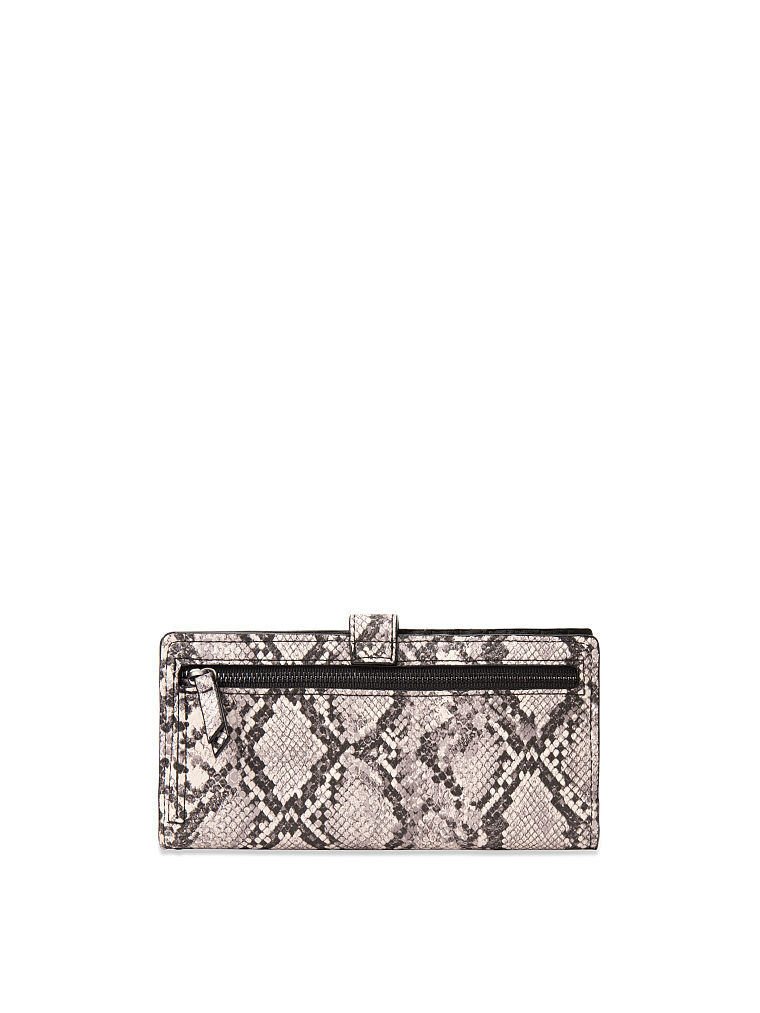 Portefeuille Fin Double Compartiment En Python, Grey Python, large