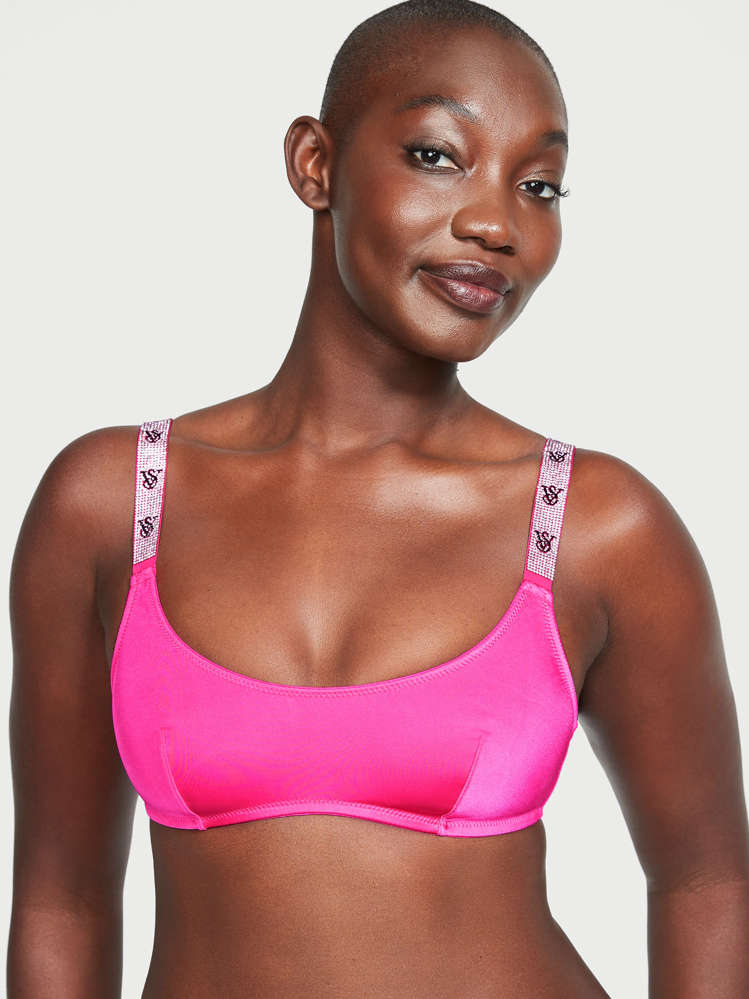 Brassière À Encolure Dégagée Avec Bretelles Brillantes, Hot Pink, large