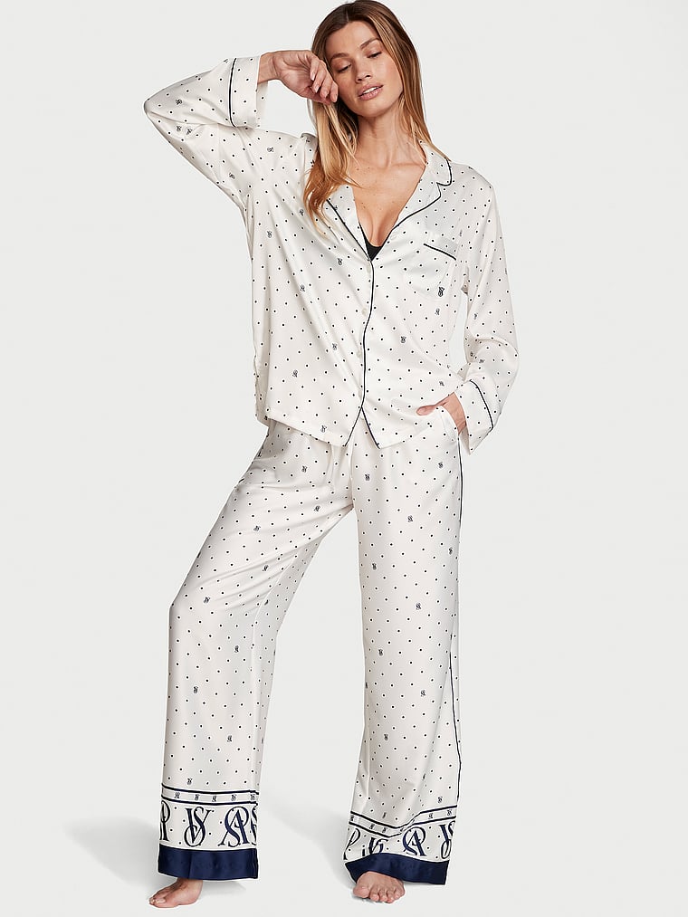 Ensemble Pyjama Long En Satin, Coconut White Dots, large