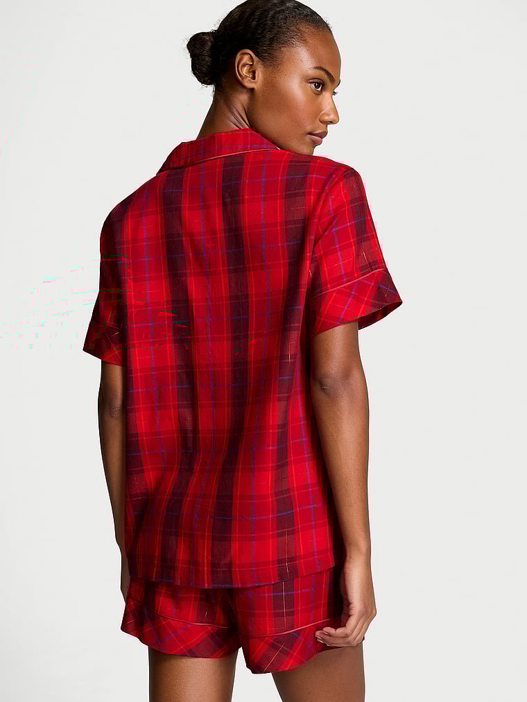 Ensemble Pyjama Court En Flanelle, RED LAQUER  PLAID, large