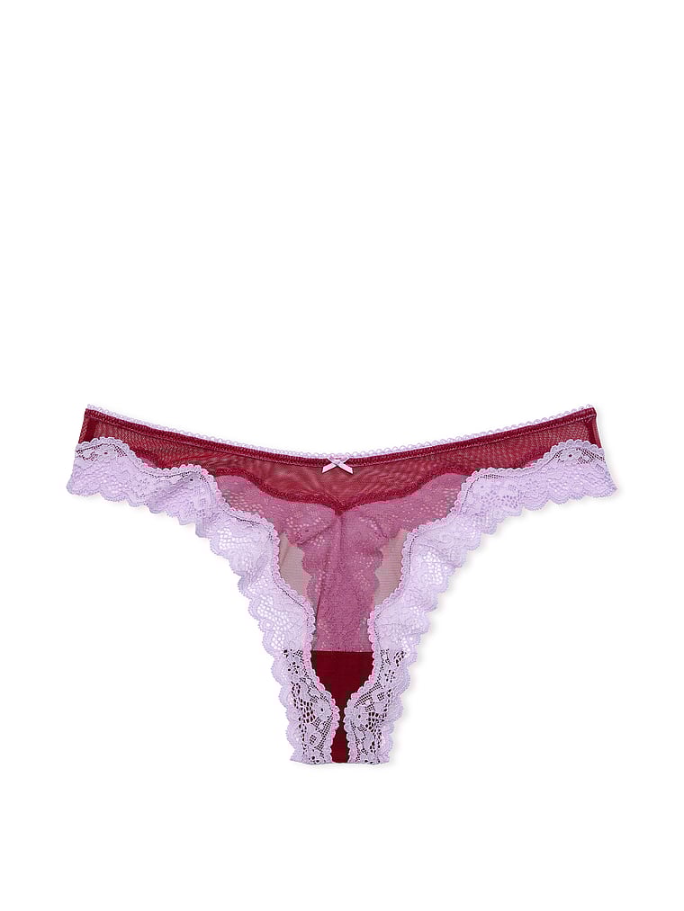 String Sexy Échancré Et Bordé De Dentelle En Maille Tease, Campari Red, large