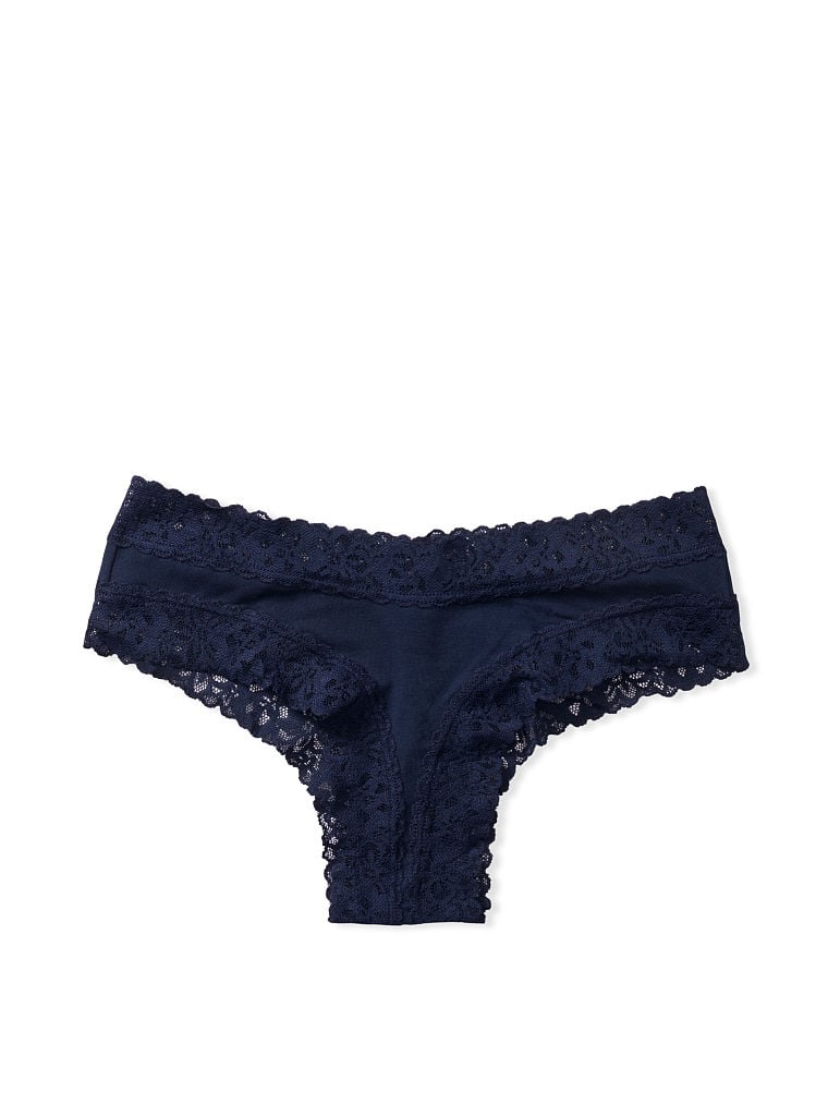 Culotte En Coton Et Dentelle, Noir Navy, large