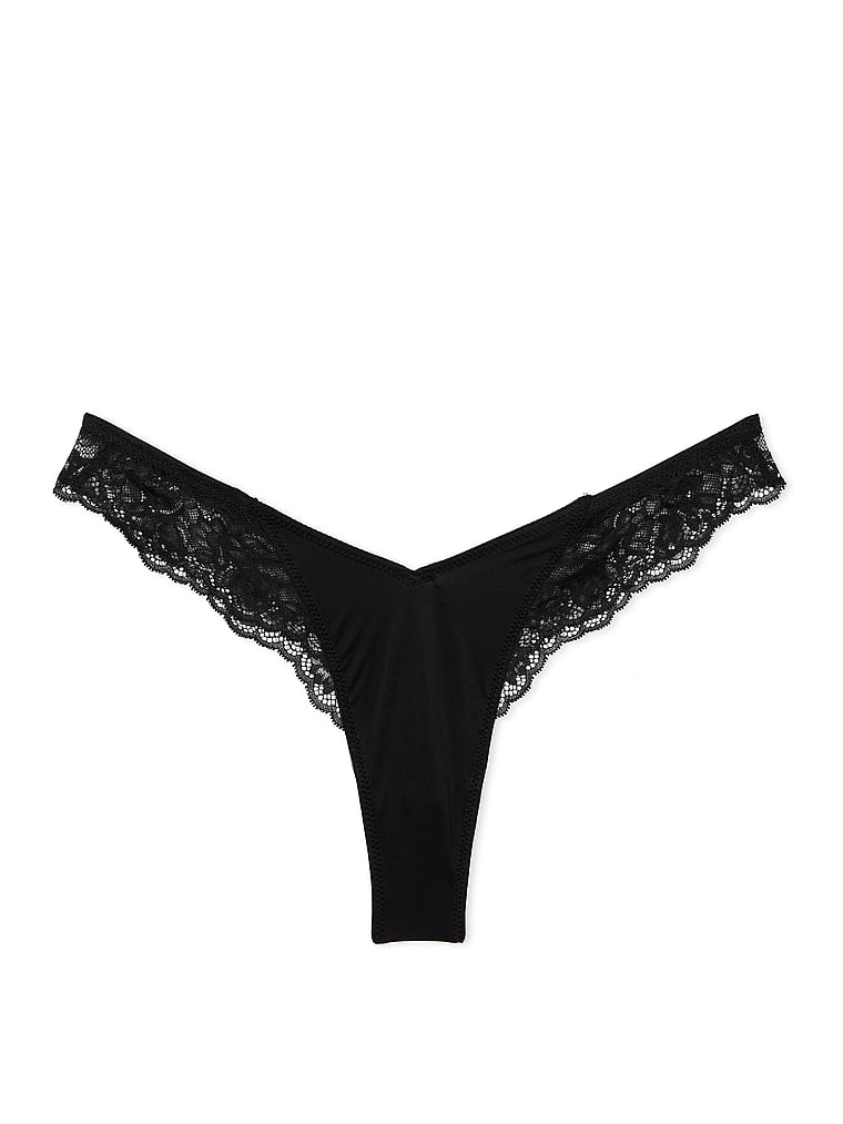 String Sexy Échancré Et Bordé De Dentelle Avec Motif De Roses, Black, large