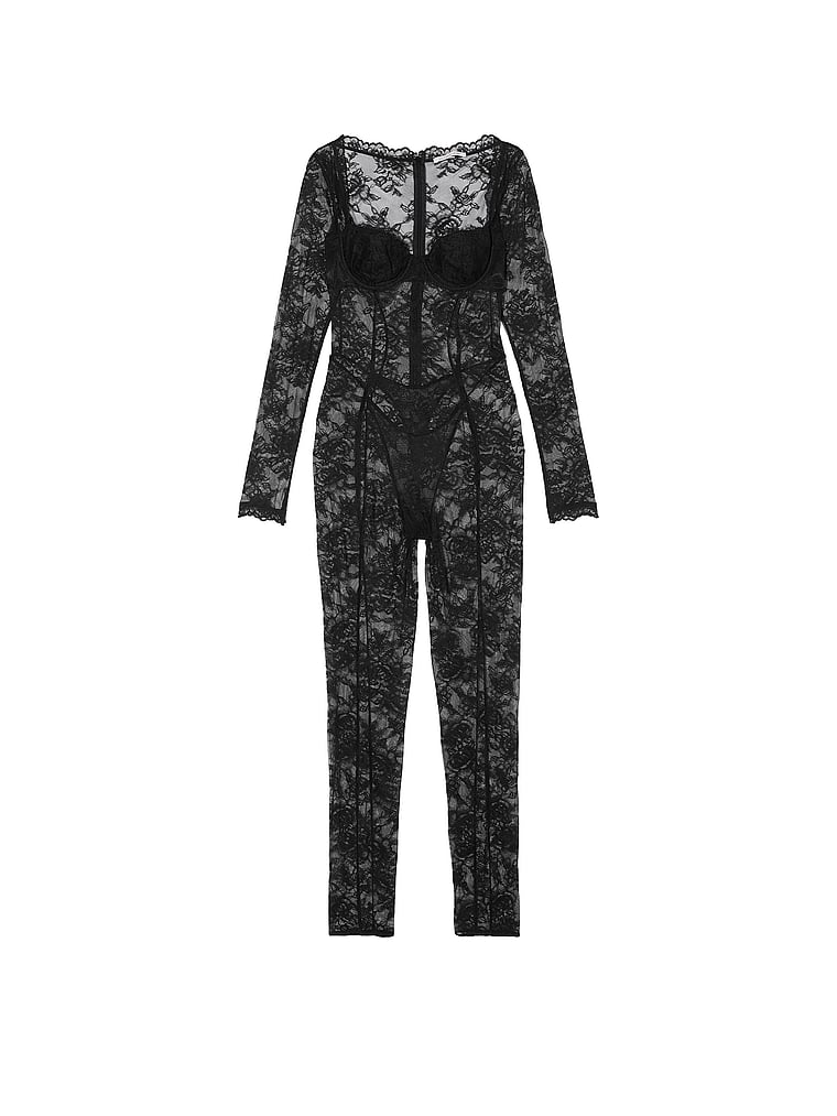 Combinaison Balconnet En Dentelle Rose, BLACK, large
