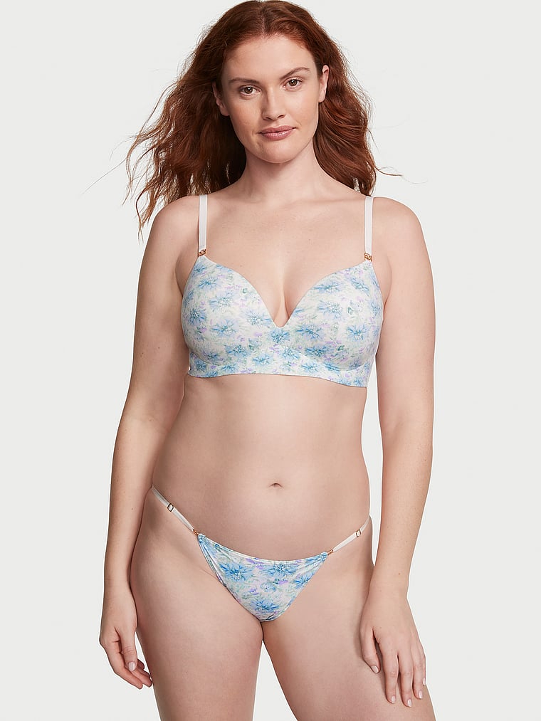 Slip Brésilien Avec Lanières Réglables, Blue Floral, large