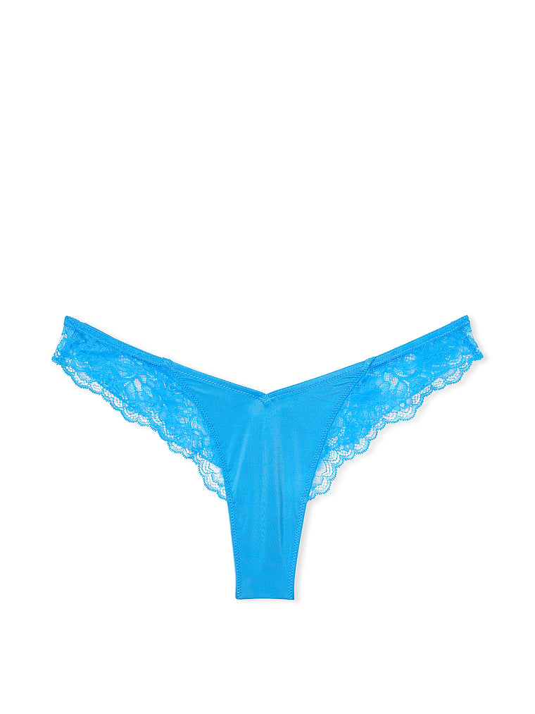 String Sexy Échancré Et Bordé De Dentelle Avec Motif De Roses, Capri Blue, large