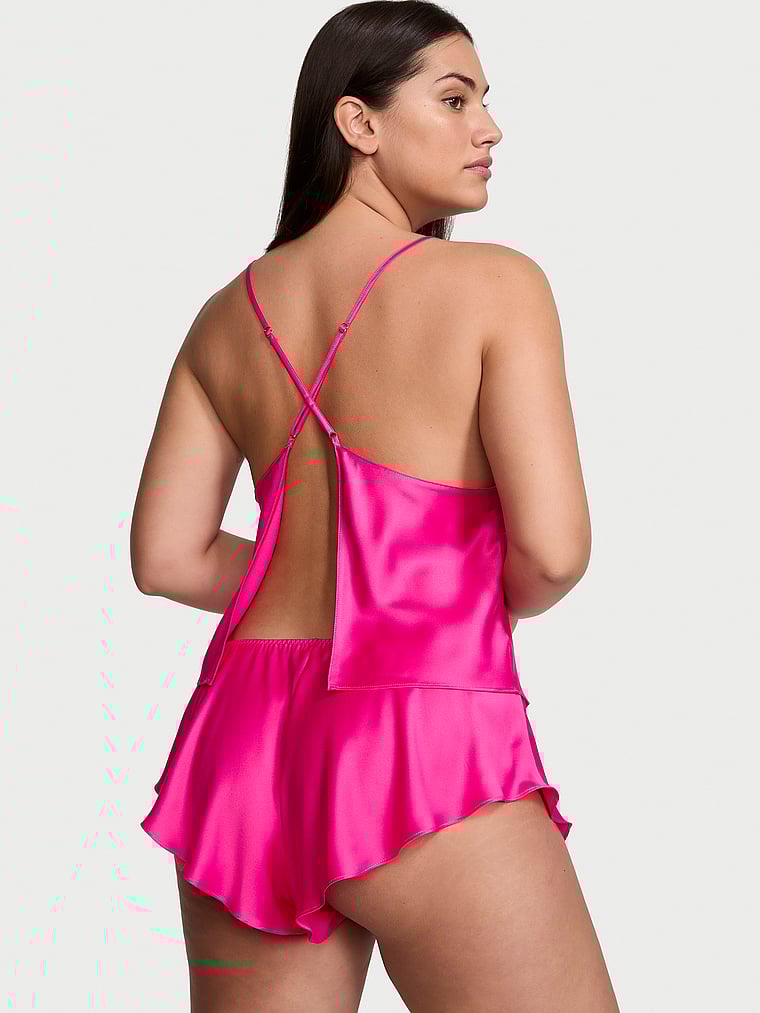 Satin Open-back Cami & Shorts Set, Forever Pink, large