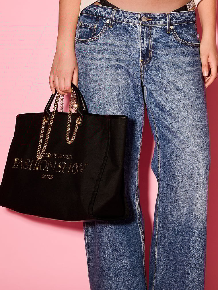 Victoria's Secret Backstage Double Handle Tote, Black Gold Rhinestone, large