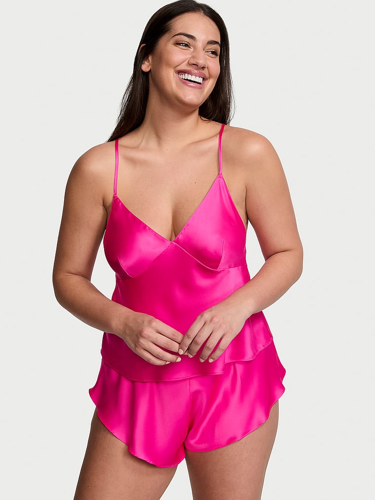 Satin Open-back Cami & Shorts Set, Forever Pink, large