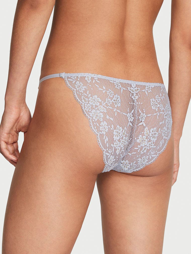 Slip Brésilien En Dentelle Avec Lanières Réglables, Flint Gray Shimmer, large