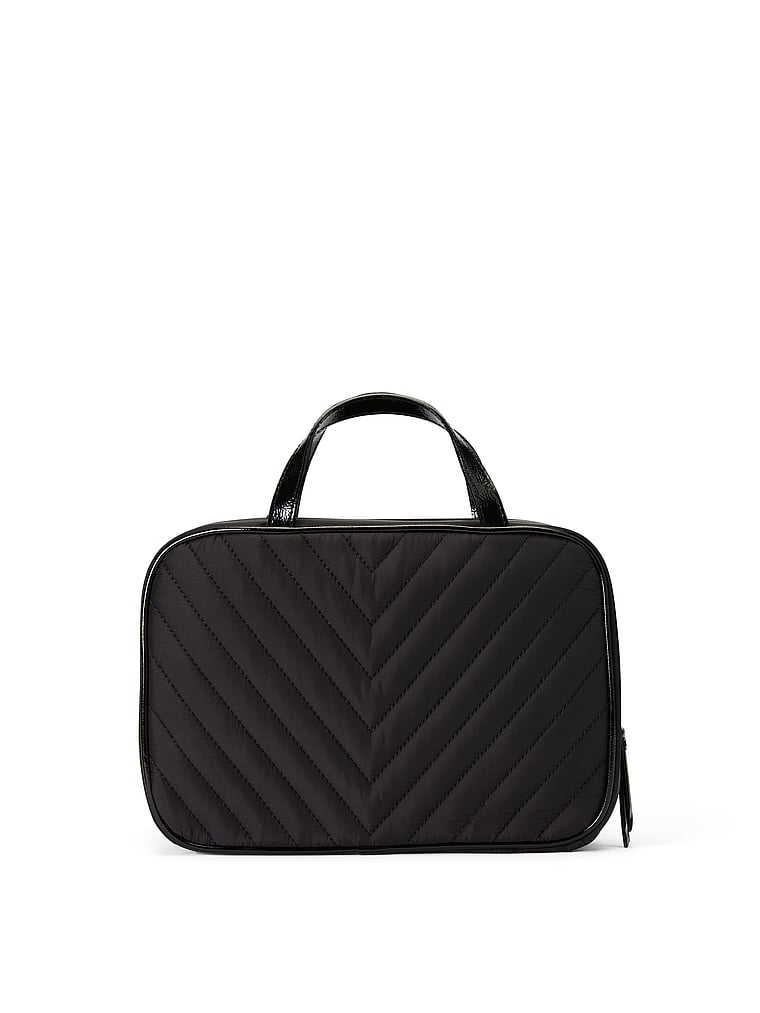 Travel Toiletry Bag, Black V-Quilt, large
