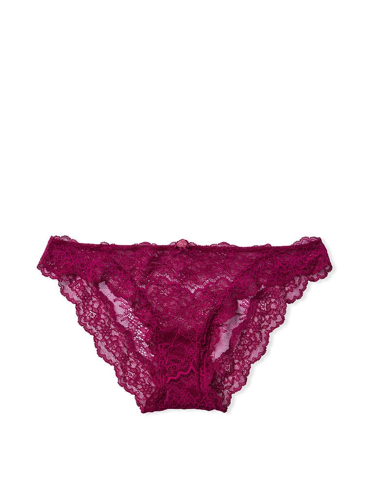 Culotte tanga taille haute en dentelle - Rouge festif