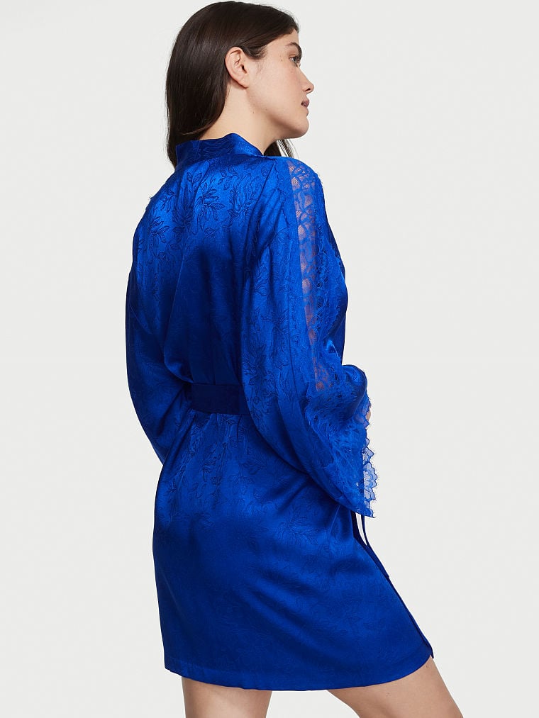 Kimono En Jacquard Avec Empiècements En Dentelle, Blue Oar, large