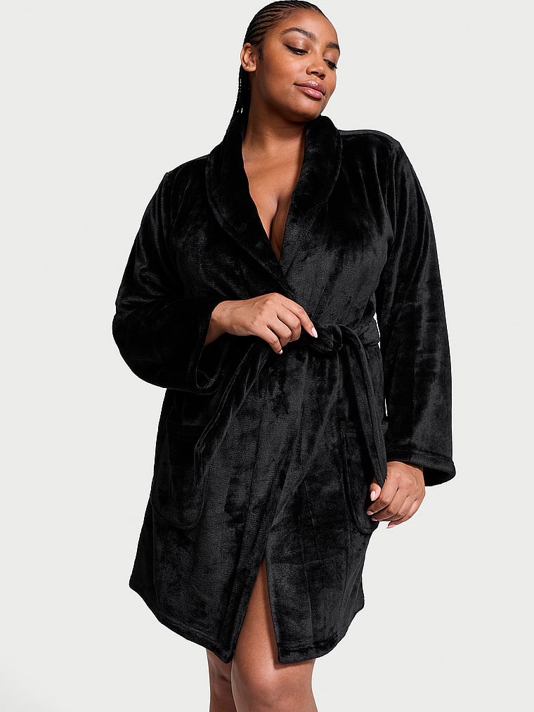 Robe De Chambre Courte Ultradouce, Black, large