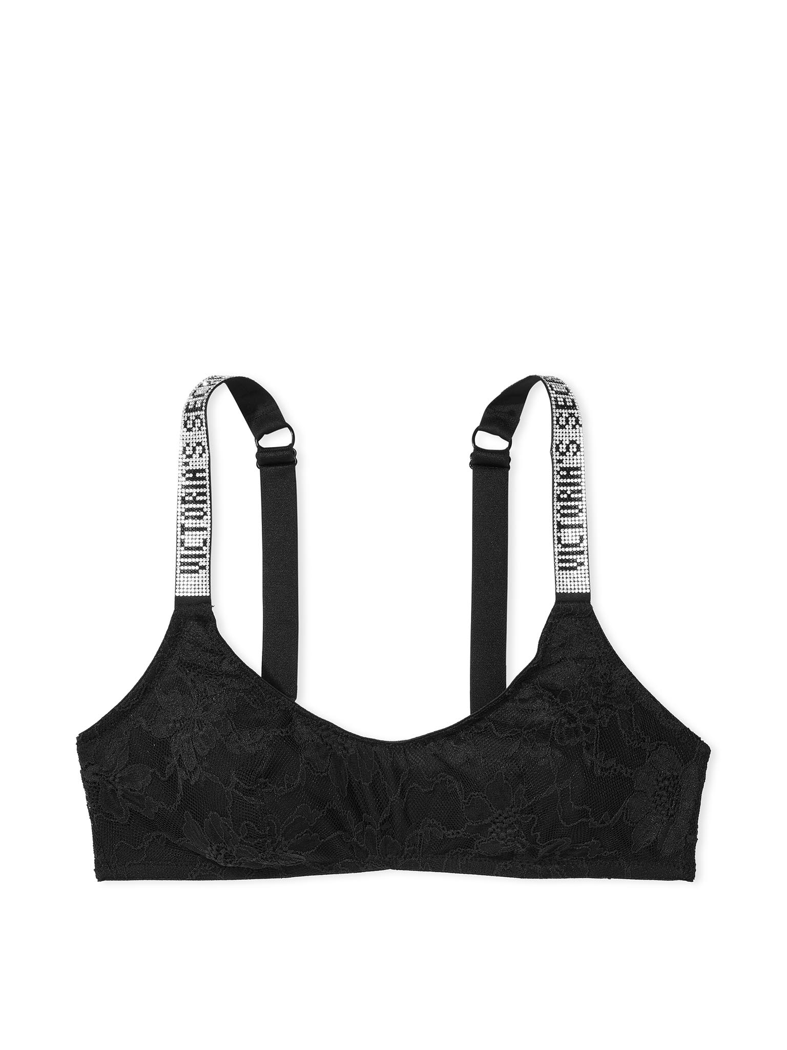 Brassière À Encolure Dégagée Avec Bretelles Brillantes, Black, large