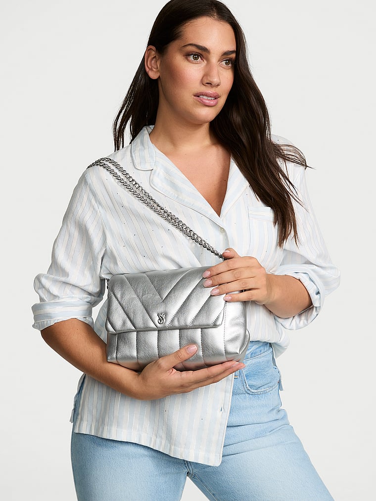 Sac À Bandoulière Format Moyen, Silver, large