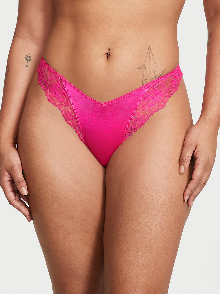 String Sexy Échancré Et Bordé De Dentelle Avec Motif De Roses, Forever Pink, large