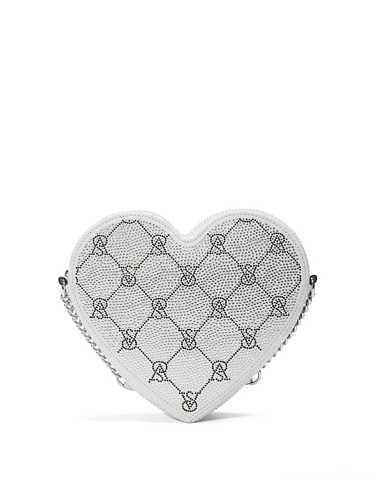 Sac À Bandoulière Cœur, Silver Rhinestone, large