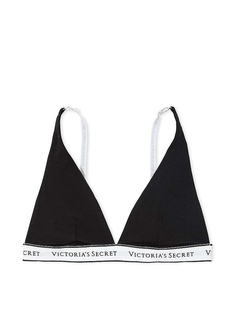 Bralette Plongeante En Coton Sans Armatures, Black, large