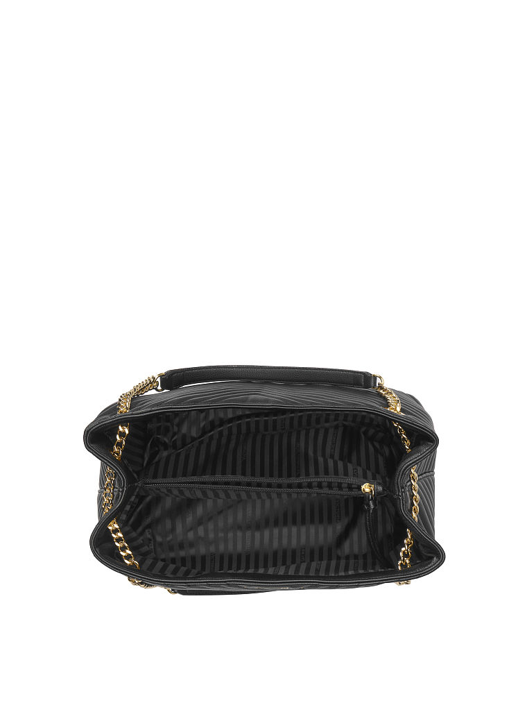 Cabas Porté Épaule Clouté Et Matelassé En V, Black/Gold, large