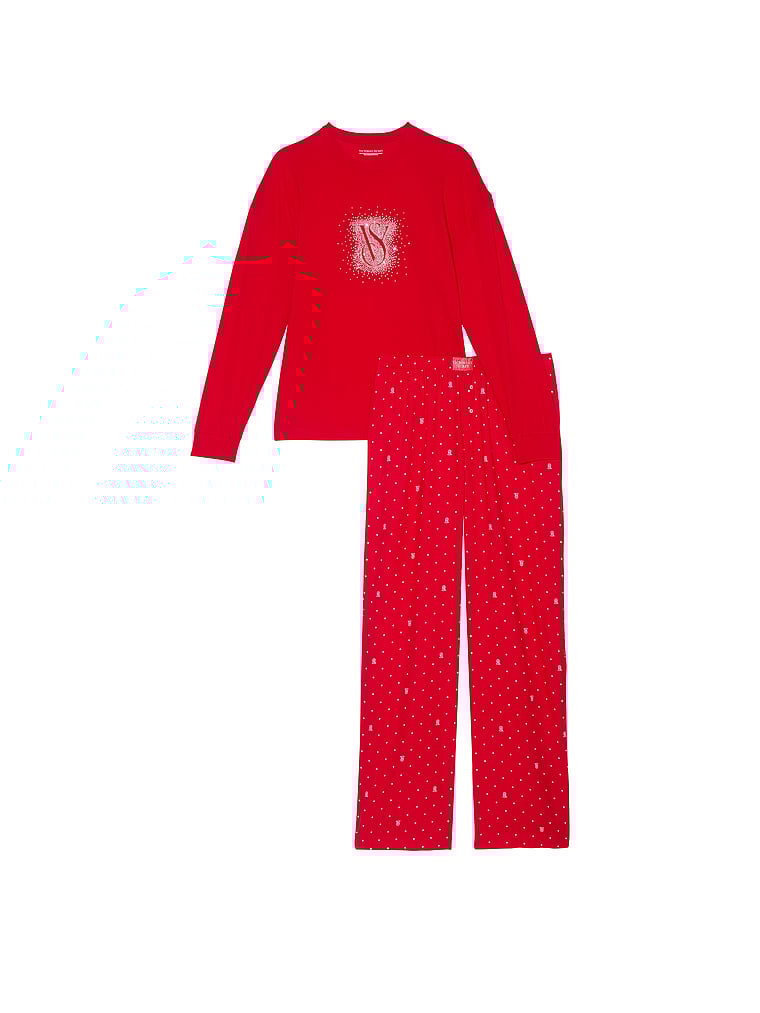 Ensemble Pyjama Avec T-shirt À Manches Longues Et Pantalon En Flanelle, LIPSTICK LOGO DOTS, large