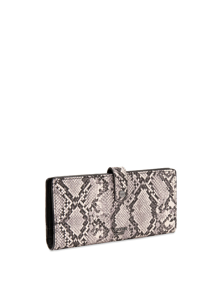 Portefeuille Fin Double Compartiment En Python, Grey Python, large