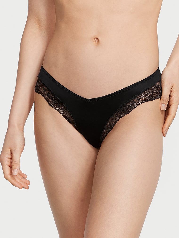 Rose Lace-trim High-leg Cheeky Panty, Black, large