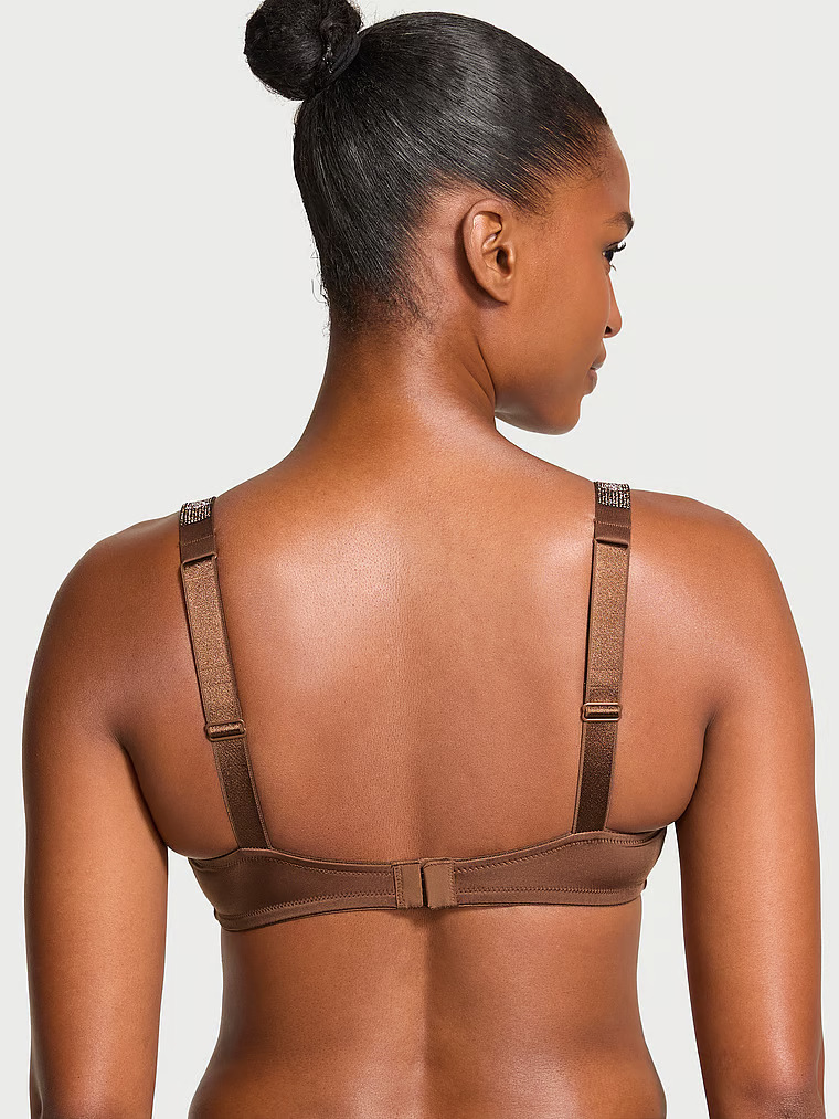 Brassière À Encolure Dégagée Avec Bretelles Brillantes, Dark Roast, large