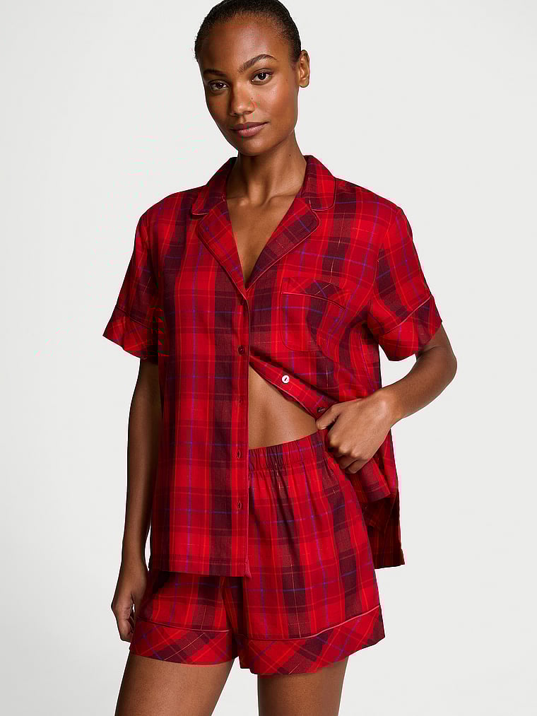 Ensemble Pyjama Court En Flanelle, RED LAQUER  PLAID, large