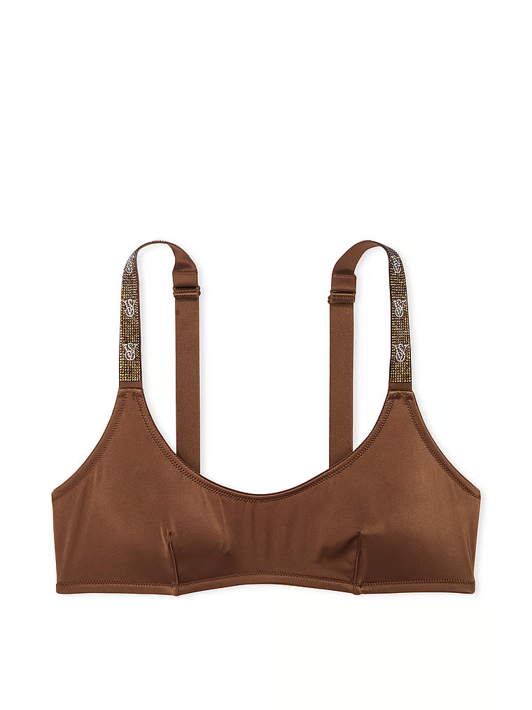 Brassière À Encolure Dégagée Avec Bretelles Brillantes, Dark Roast, large