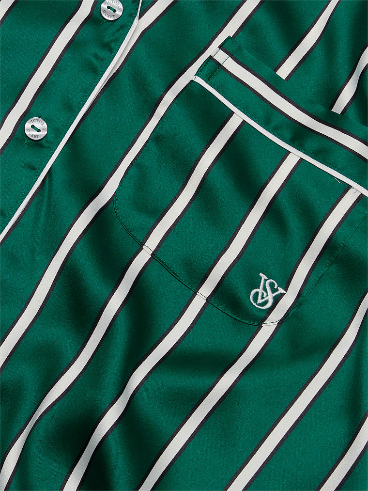 Ensemble Pyjama Long En Satin, Deepest Green Stripe, large