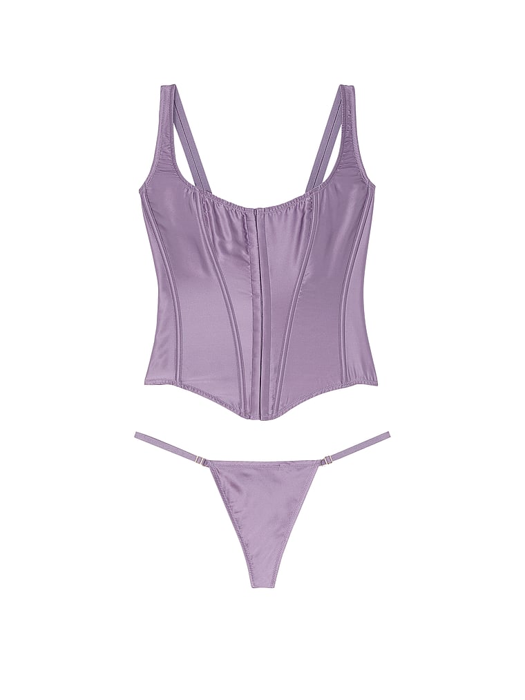 Classic Silk Corset Set, FROZEN PLUM, large