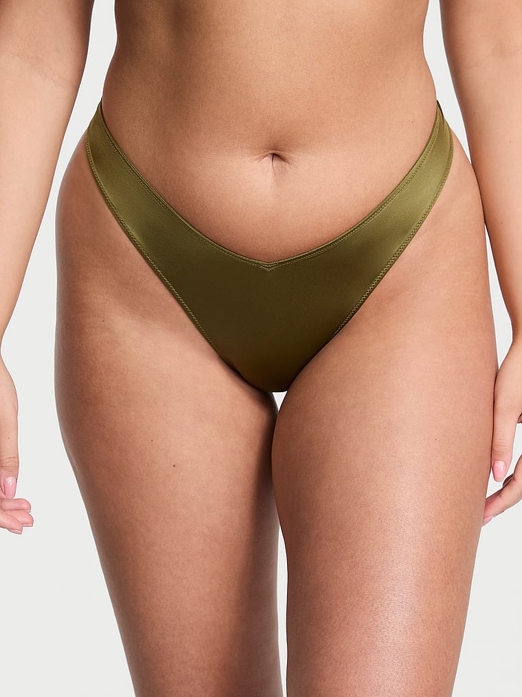 Smooth Strappy-back High-leg Thong Panty, Green Chameleon, large