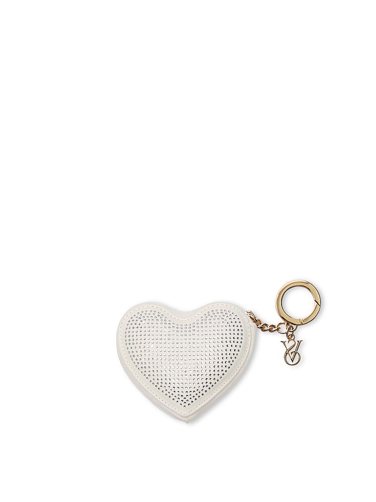 Heart Shine Pouch Keychain, White, large
