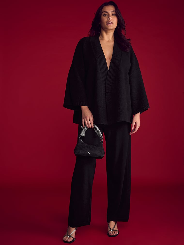 Mini Curve Bling Bow Bag, Black Sparkle, large