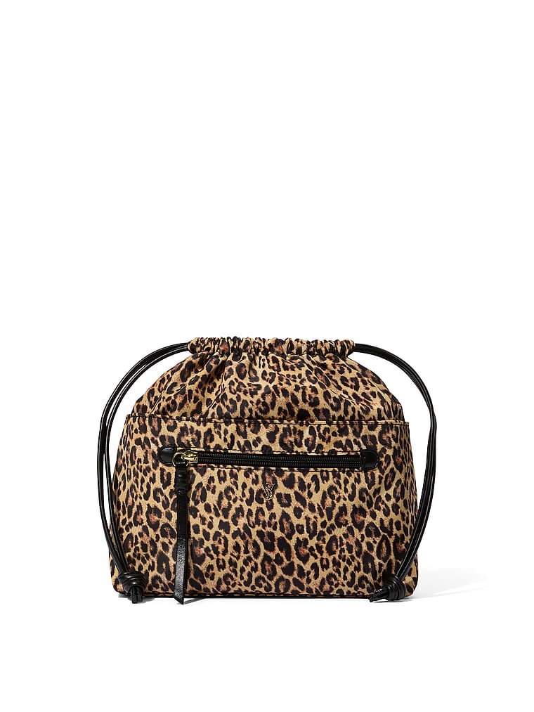 Cinched Travel Beauty Organizer Bag, Leopard, large