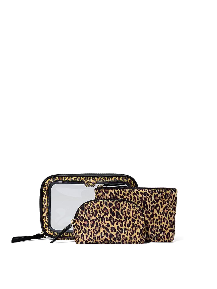 3-piece Makeup Bag Set, Leopard, large