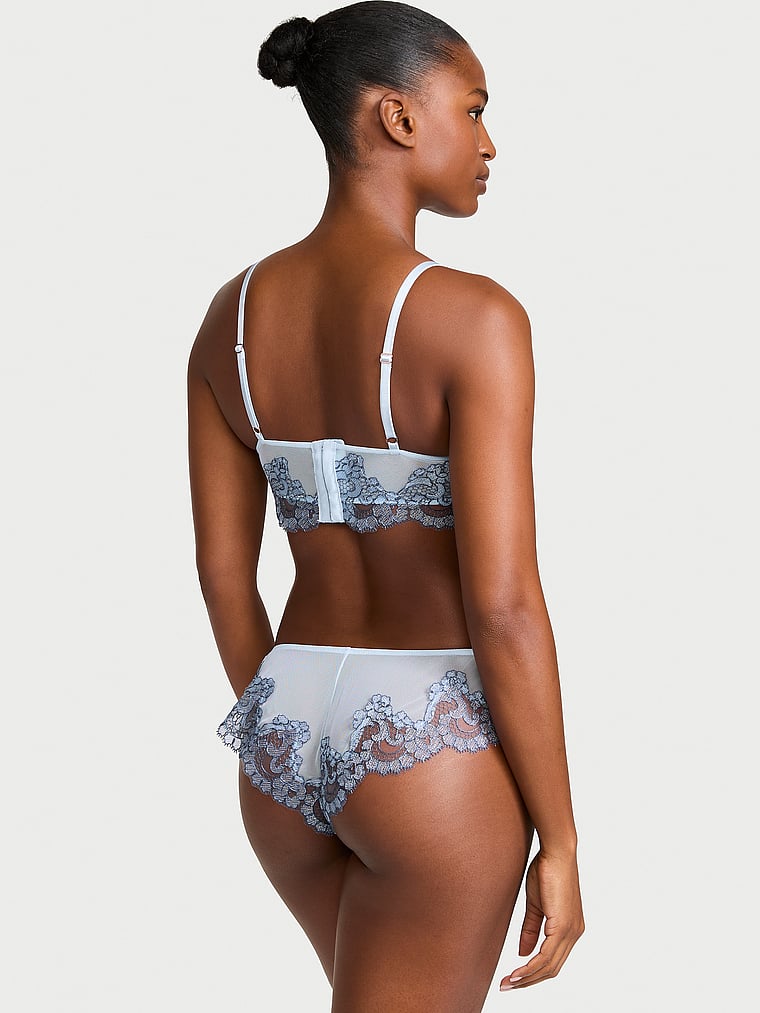 Boho Floral Embroidery Bralette & Panty Set, Faded Denim, large