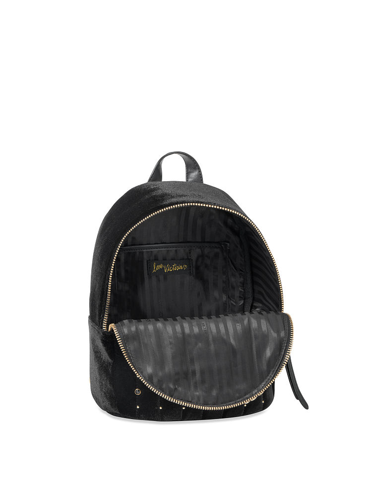 Petit Sac À Dos De Ville En Velours Clouté City, Black, large