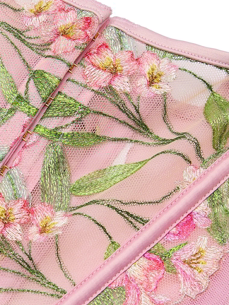 Classic Lily Embroidery Corset Set, Pink Lilies, large