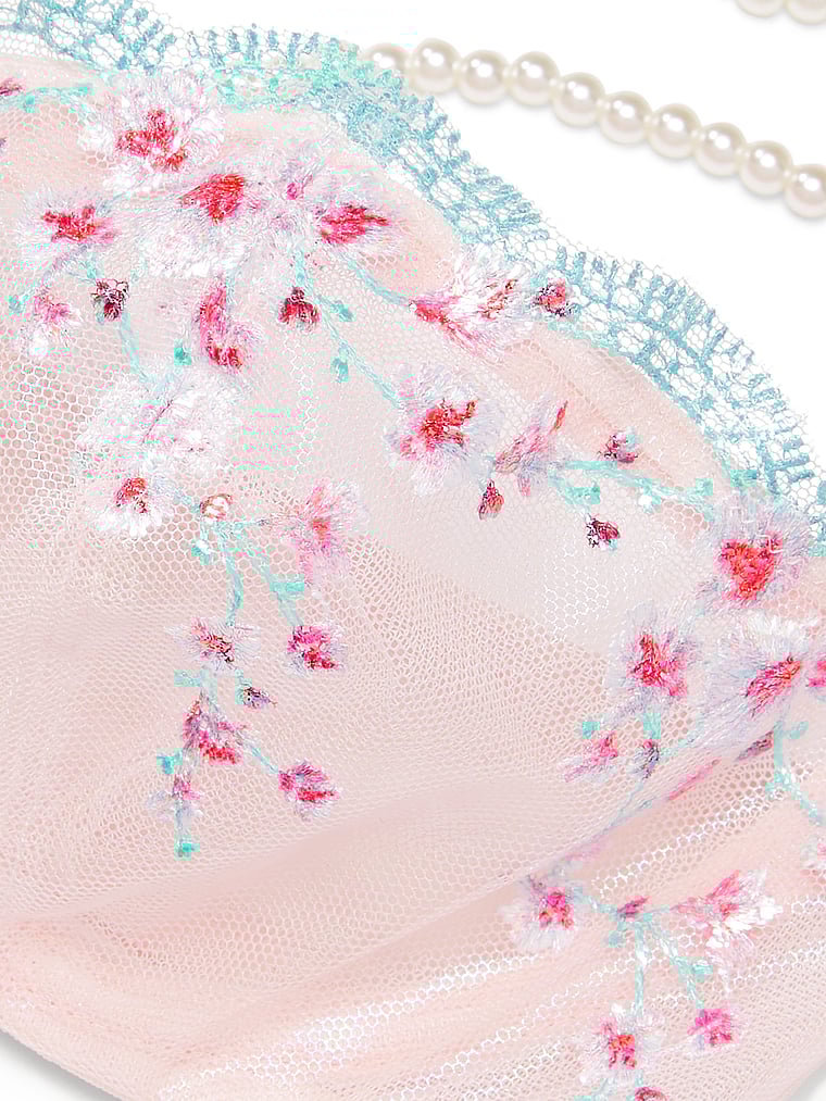 Cherry Blossom Embroidery Pearl Halter Teddy, Ballet Pink, large