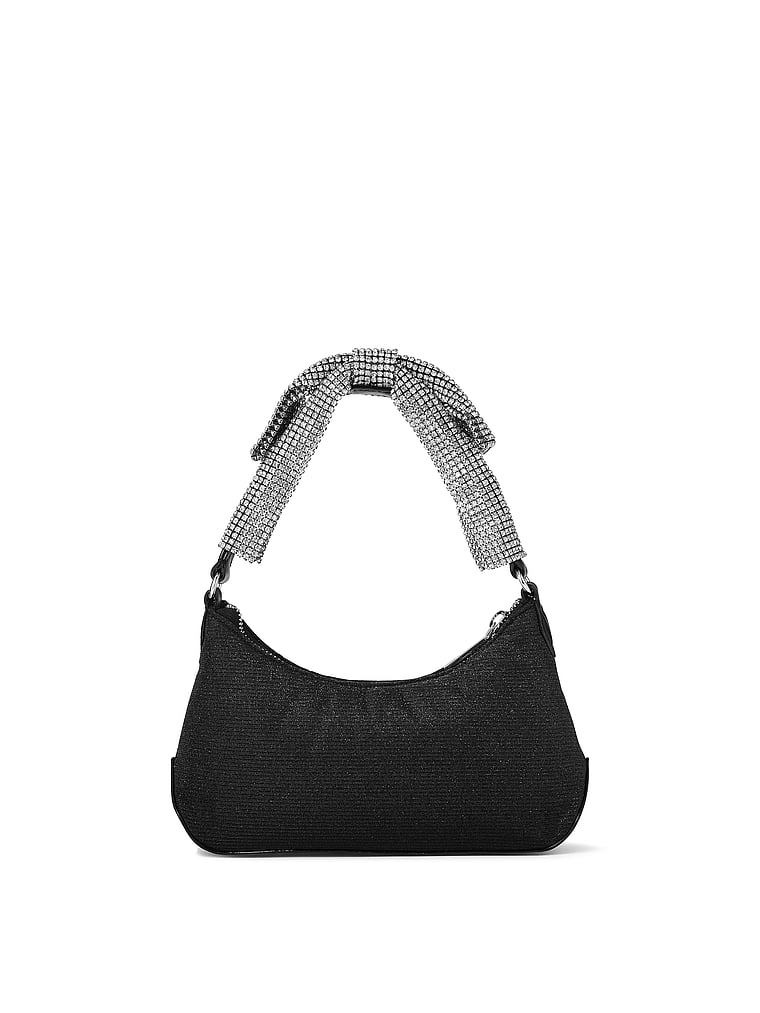 Mini Curve Bling Bow Bag, Black Sparkle, large