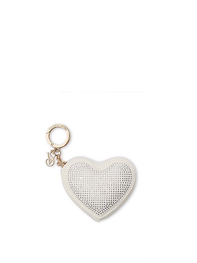 Heart Shine Pouch Keychain, White, large